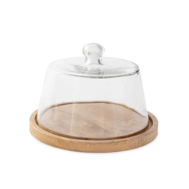 Сервировочная тарелка с крышкой Homla WOOD COLONY 23x15 см | Дерево / Прозрачный 155358