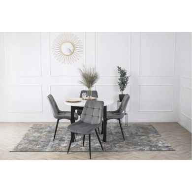 Обеденный комплект мебели Mebel Elit HARRY RIO | Белый / Черный / Серый HARRY/B/CZ/S/RIO/P/V/Z4/K