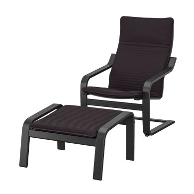 IKEA Кресло-качалка с подставкой POANG Черный (ИКЕА ПОАНГ) 09484201