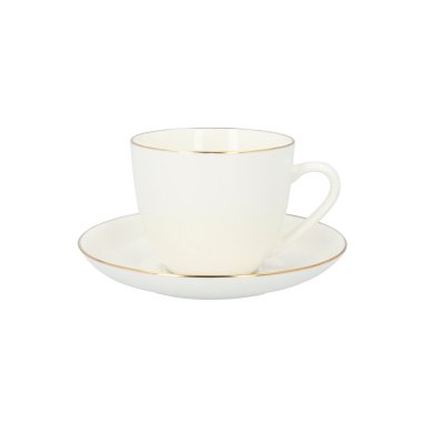Чашка із блюдцем Homla BASIC 210 мл | Білий / Золотий 164307