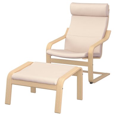 IKEA Кресло-качалка с подставкой POANG Бежевый (ИКЕА ПОАНГ) 69484359