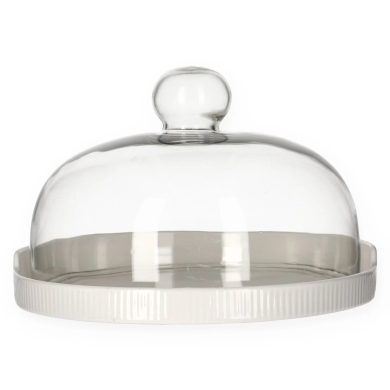 Сервировочная тарелка с крышкой Homla FINCAN 22 см | Светло-серый / Прозрачный 161316