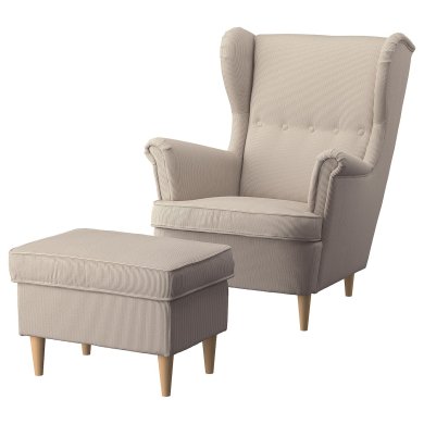 IKEA Кресло мягкое с пуфом STRANDMON Бежевый (ИКЕА СТРАНДМОН) 79483905