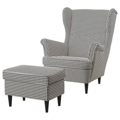IKEA Кресло мягкое с пуфом STRANDMON Принт (ИКЕА СТРАНДМОН) 29483903