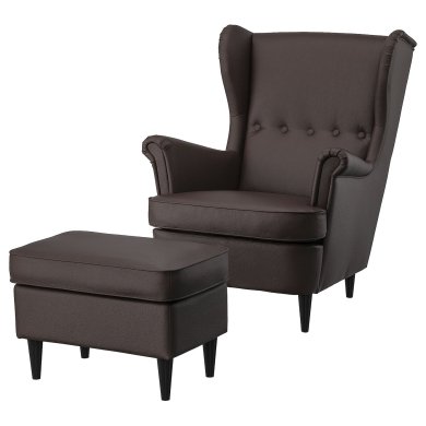 IKEA Крісло м'яке з пуфом STRANDMON Темно-коричневий (ИКЕА СТРАНДМОН) 09483904