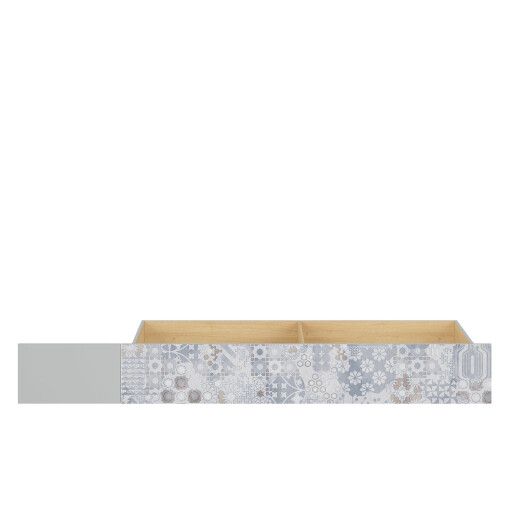 Ящик для кровати BRW Nandu | Светло-серый / Дуб / Белый глянец / Арабески